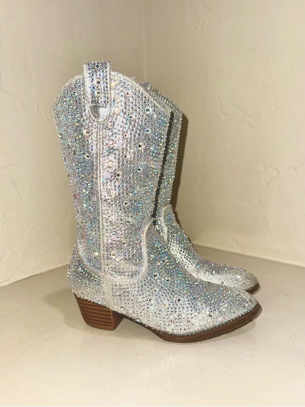 Fully Covered Silver Rhinestone Cowgirl Boots